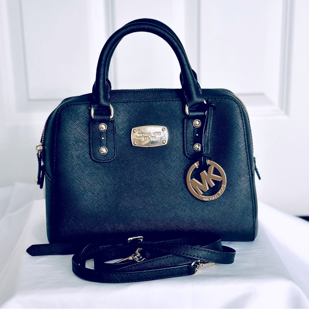 Michael Michael Kors Black Saffiano Leather Dome Satchel Bag